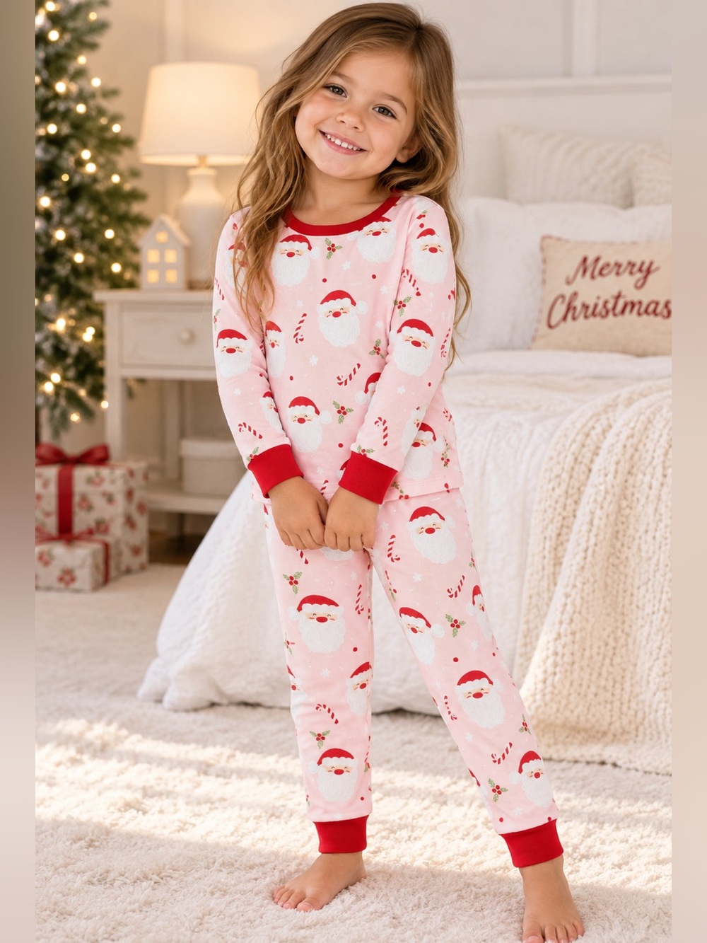 Mud Pie Girls' Mud Pie Children's Santa Glow-in-the-dark Pajama Set 4T
